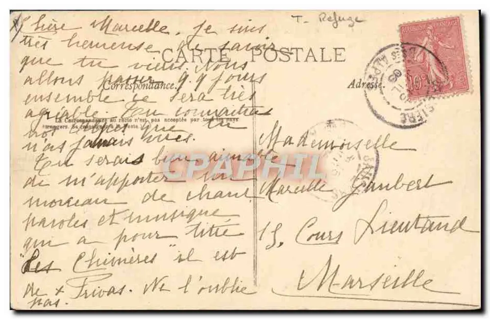 Die Alpen - Col de la Madeleine - Internationale Haus (Grenze) — V. Fournier, Verlag, Gap — Cliché Perrin - Rückseite
