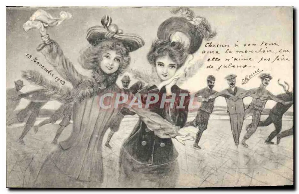 Zwei junge Frauen in Ballkleidern — Tanzszene mit Soldaten — Verlag B. K. W. I. 2018 - Vorderseite
