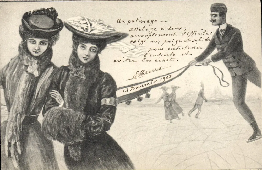 Eislaufen — Winterlandschaft — unbekannter Verlag - Vorderseite