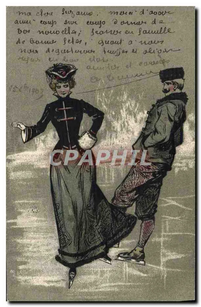 Zwei Personen auf dem Eis — Illustration — unbekannter Verleger - Vorderseite