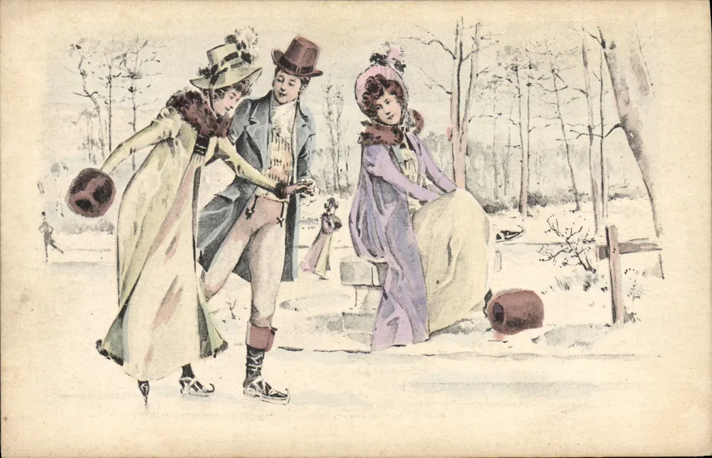 Eislaufende im Winter — Waldszene — unbekannter Verlag, Seriennummer nicht sichtbar - Vorderseite
