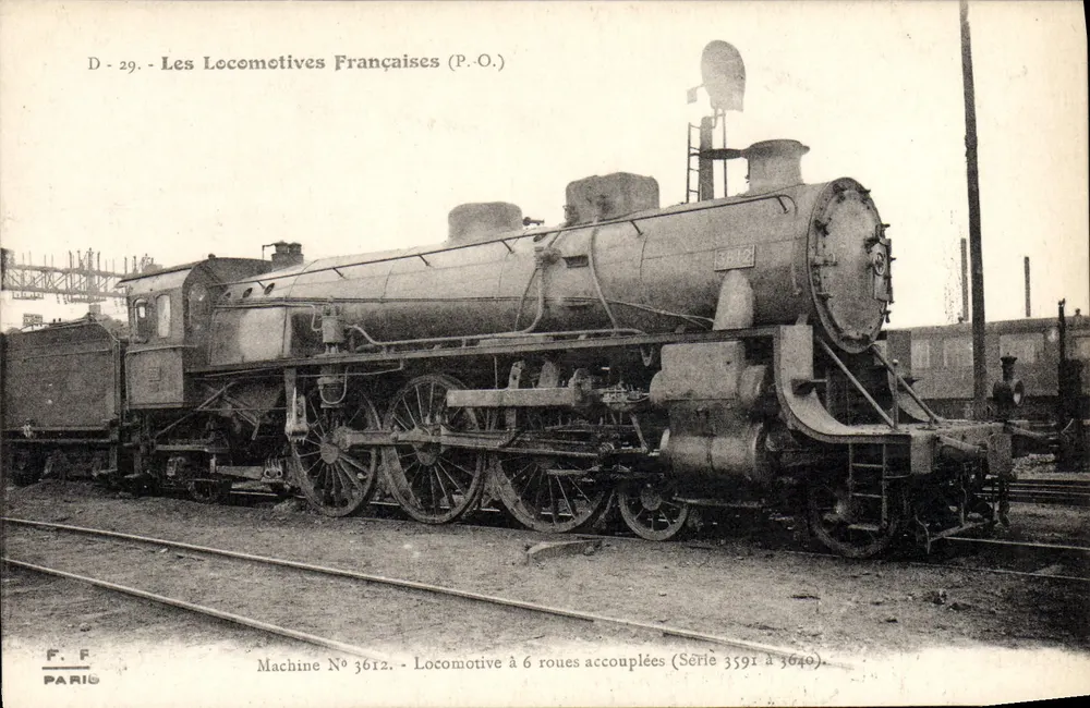 französische sechsrädrige gekuppelte Lokomotive — Maschine Nr. 3612 — Serie 3591 bis 3649 — Verlag P.O. (Paris) - Vorderseite