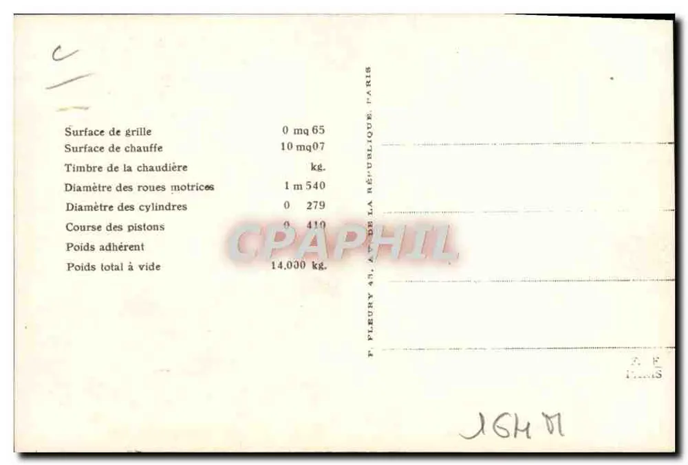 Dampflokomotive « La Jackson » — gebaut 1834 — Verlag F. Fleury, Paris, Serie C 36 - Rückseite