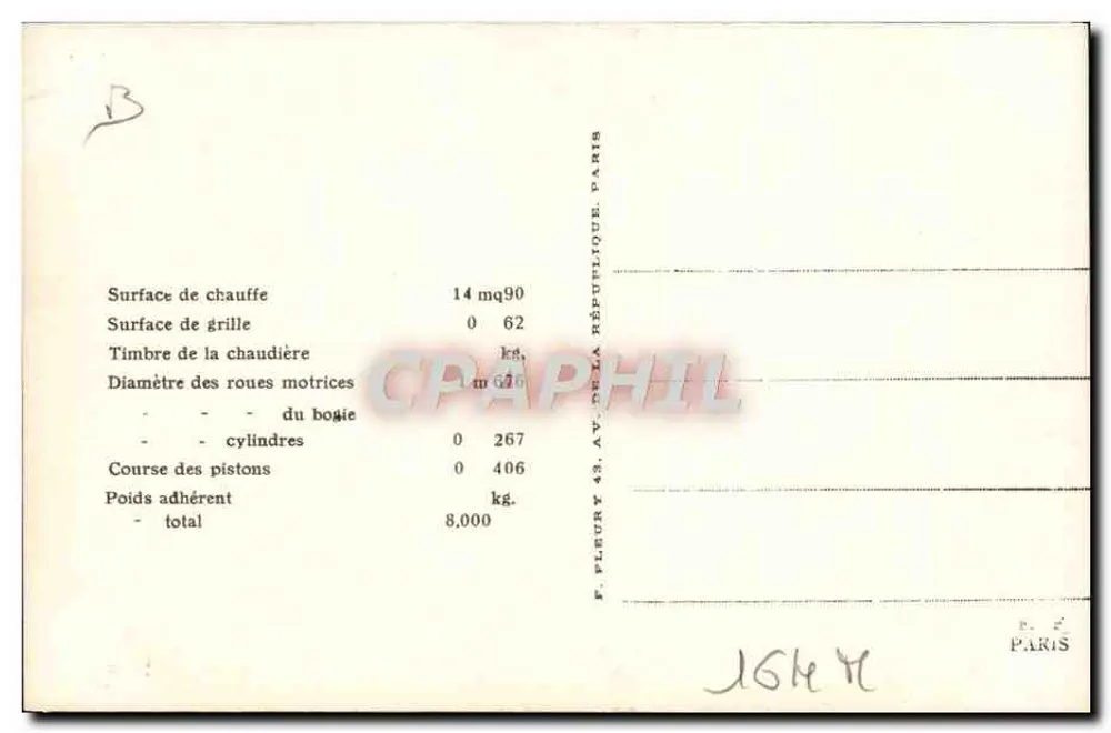 Französische Lokomotive — C 38 — État — F. Pleury, Paris - Rückseite