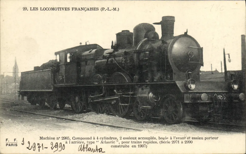 Locomotivas francesas — Máquina n° 2985, tipo Atlantic — F. F. Paris, série 2971-2990 - Frente