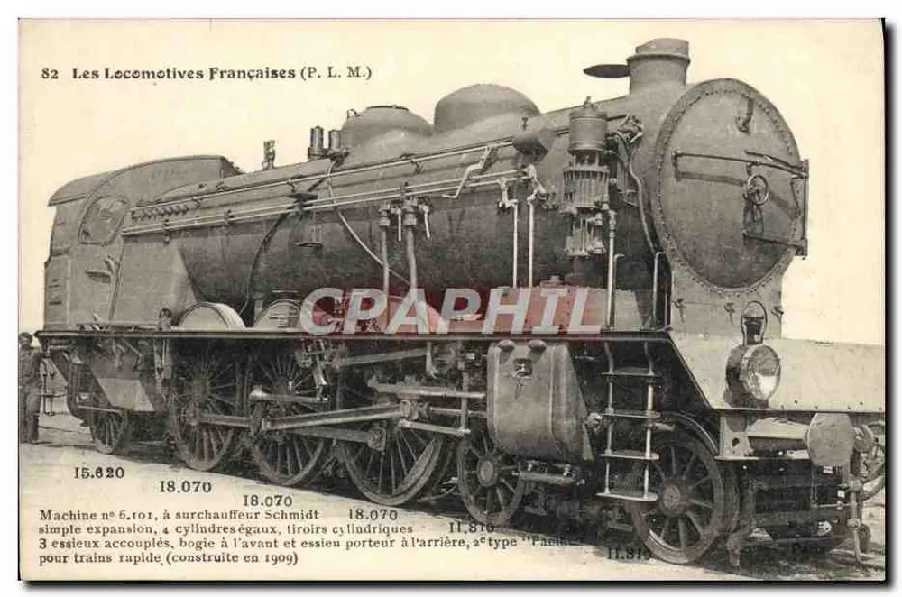 Franse locomotief n. 6.101 — type Pacific, gebouwd in 1909 — P.L.M. - Voorkant