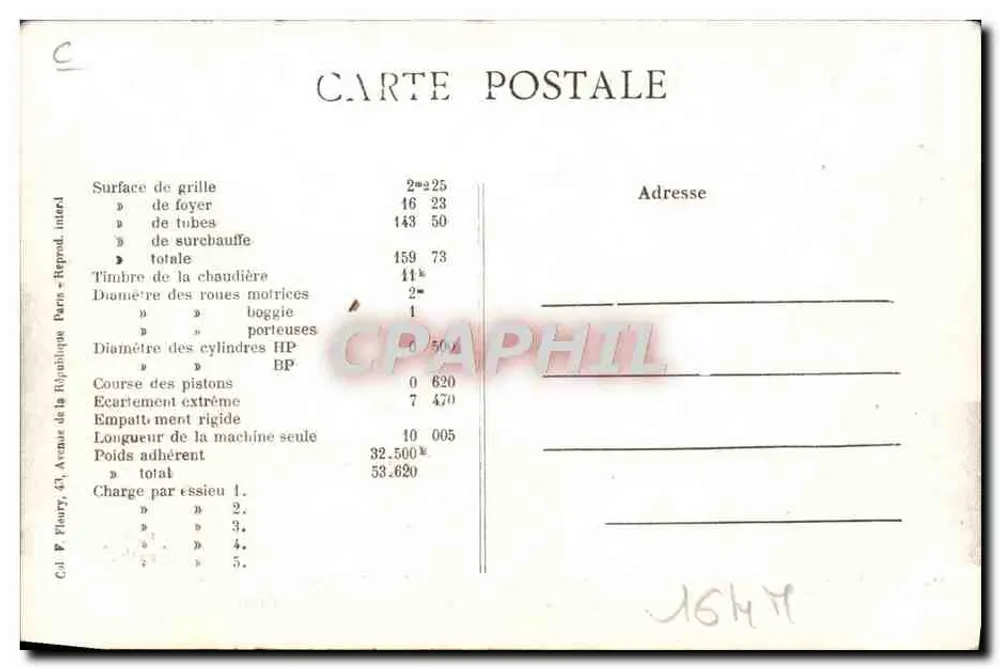 Locomotiva B-146 — PLM — série 67 — Editor P. Flaurry, Paris - Verso