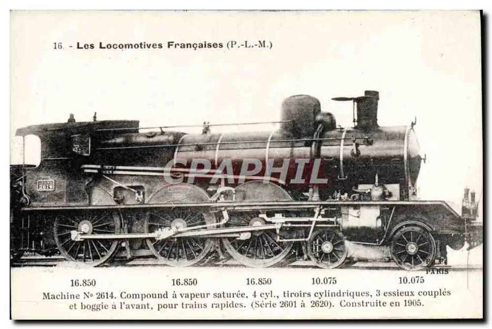 Locomotiva francesa n° 2614 — Compound a vapor saturado — P.L.-M. (Série 2601 a 2620) - Frente