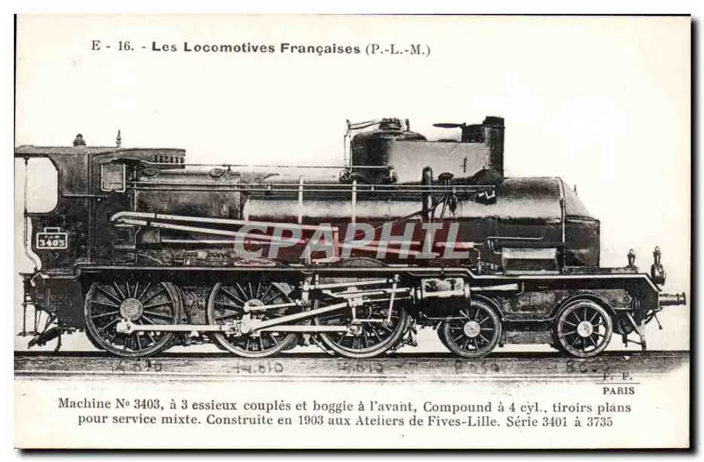 Locomotiva francesa n° 3403 — Série 3401 a 3735 — Ateliers de Fives-Lille - Frente
