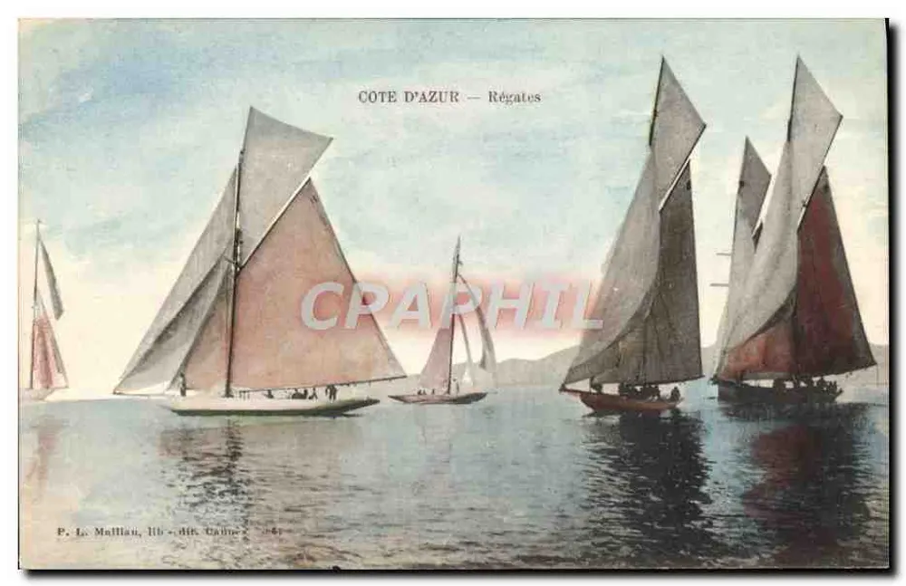 Côte d'Azur — Regatas — P. Le Maillan, litografia dita Cannes — n° 54 - Frente
