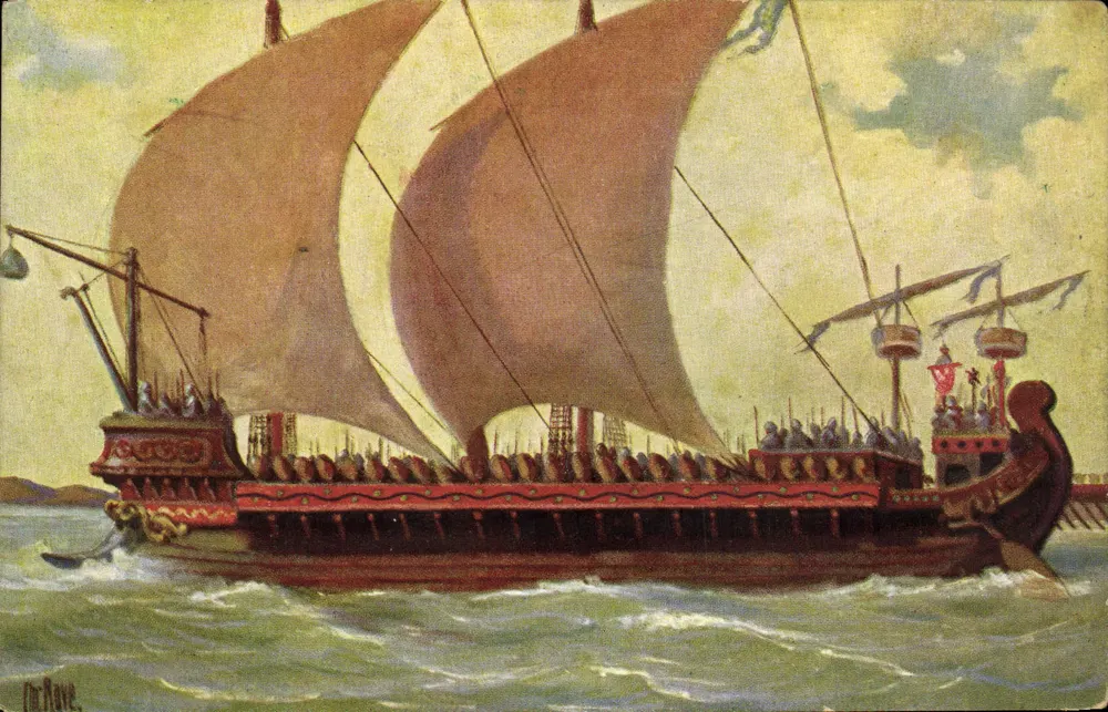 Navio romano a vela — ilustração — Marine-Galerie, n° 99 - Frente