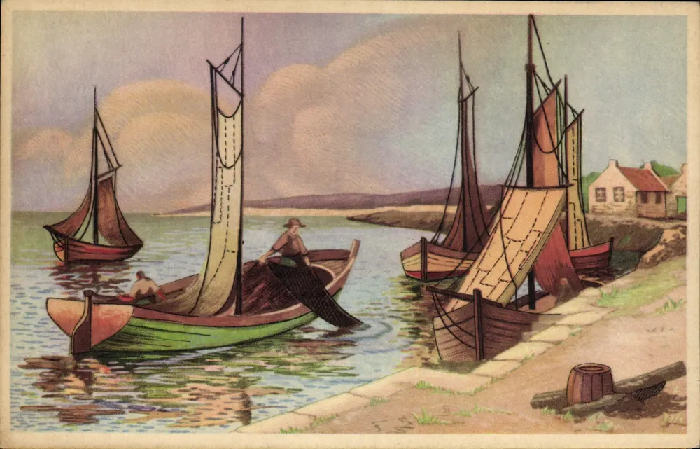 Port rybacki — łodzie żaglowe — wydawca anonimowy, n° serii 7078 - Awers