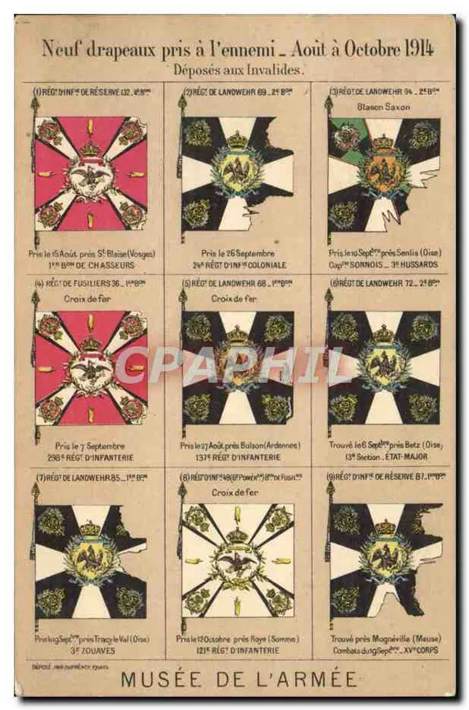 Neun Fahnen, die vom Feind genommen wurden — August bis Oktober 1914 — Musée de l'Armée - Vorderseite
