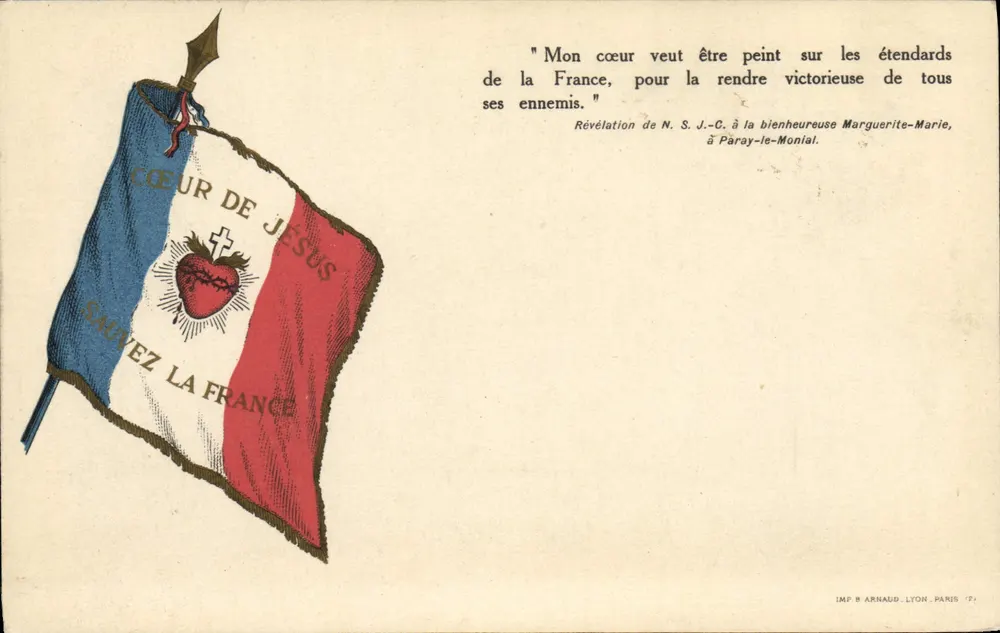 Coração de Jesus — Bandeira tricolor com o Coração Sagrado — Imp. H. Arnaud, Lyon, Paris - Frente