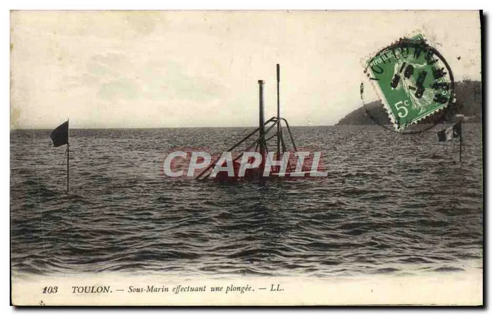 Toulon — Submarino realizando uma mergulho — LL. n°103 - Frente