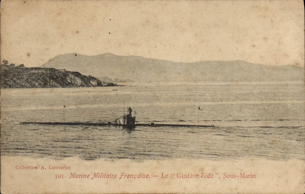 O "Gustave-Zédé", submarino — Marinha Militar Francesa — Coleção A. Couturier, n° 301 - Frente