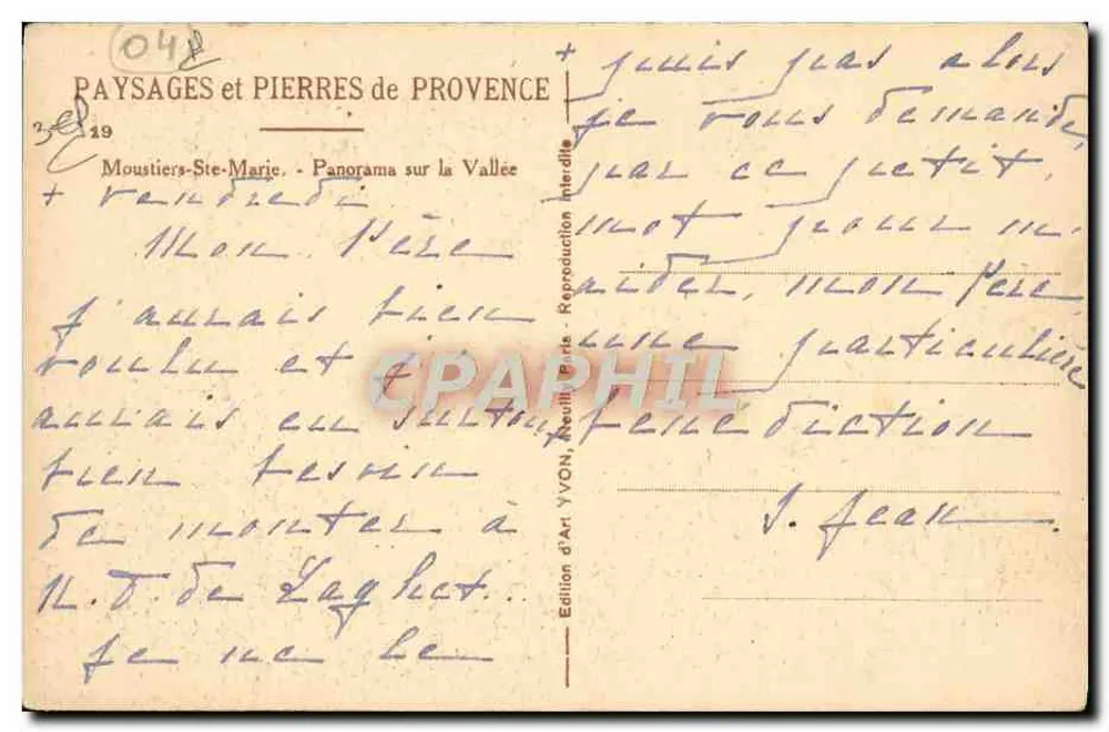 Moustiers-Sainte-Marie — Panorama über das Tal — Kunstausgabe VYON, Nr. 042 - Rückseite