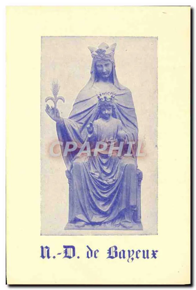 N.-D. de Bayeux — estátua da Virgem sentada com o Menino Jesus — sem editor ou número de série visível - Frente