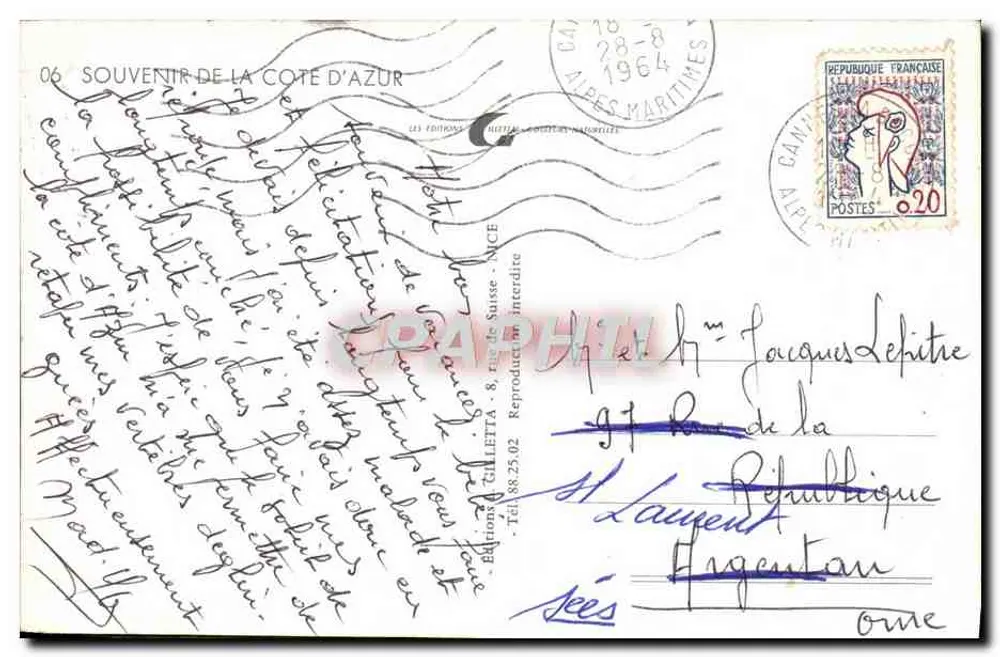Lembrança da Costa Azul — Nice, Cannes, Monaco, Menton — Edições GUILLETTA - Verso