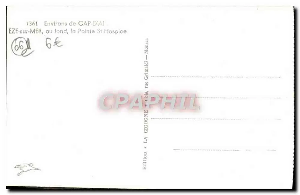 Umgebung von CAP D'AIL — ÉZE-sur-MER im Hintergrund, Pointe St-Hospice — Edition La Cigogne, rue Grimaldi — Monaco - Rückseite