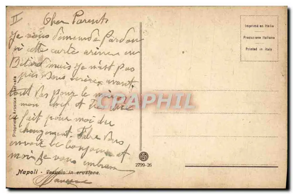 Napoli — Vesuvio in Eruption — italienische Produktion — n° 2799-26 - Rückseite