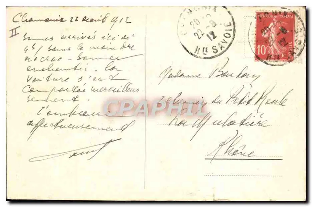 Chalets von Plan de l'Aiguille (Höhe 2202 m) und Mont Blanc — Charama Frères & Co., Genf — Nr. 7096 - Rückseite