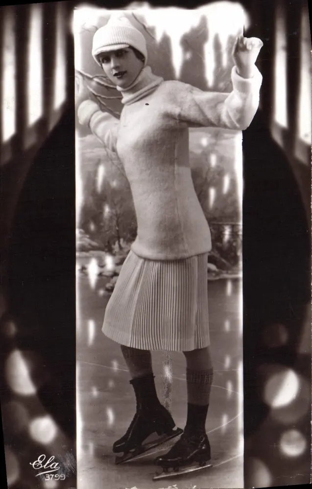 Frau auf Schlittschuhen — Elegante Winterkleidung — Verlag Ela, Nr. 3799 - Vorderseite