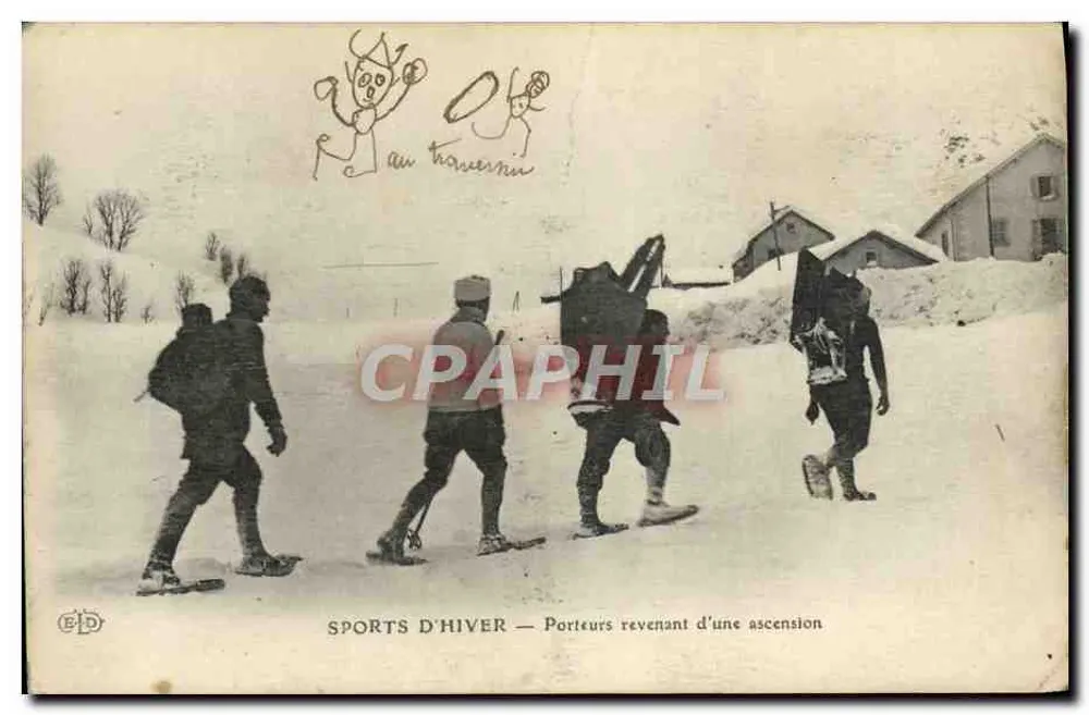 Winter-Sport — Träger, die von einer Bergbesteigung zurückkehren — Verlag E.D. - Vorderseite