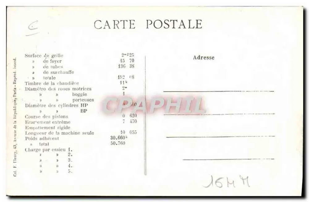 Maszyna nr B-145 — francuska lokomotywa jednostopniowa — wydanie P.L.M. nr 85 - Rewers