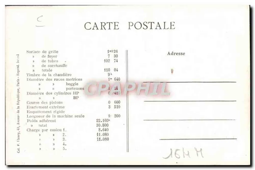 Locomotiva francesa n° 815 — Série 805 a 862 — Cliché Loco Publishing - Verso