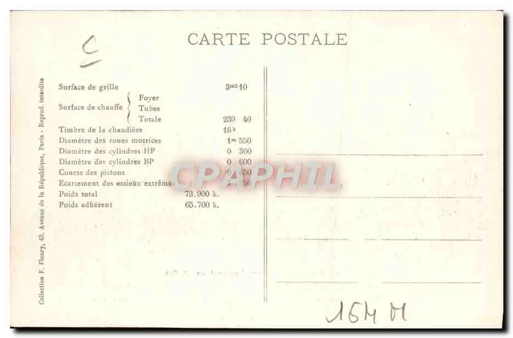 Locomotiva francesa n° 5068 — Tipo 'Consolidation' — F.F. Paris - Verso