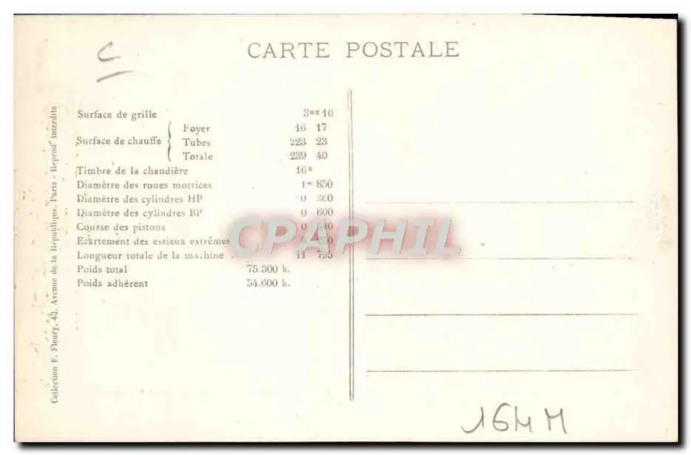 Locomotiva n° 4065 — As Locomotivas Francesas (P.O.) — Série 4065 a 4084 - Verso