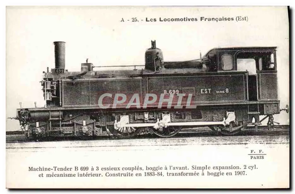 Machine-Tender B 699 com 3 eixos acoplados — Les Locomotives Françaises (Est) — F. F. PARIS - Frente