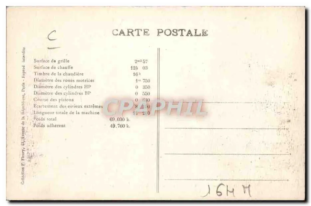 Locomotiva francesa n° 3599 — Série 3584 a 3790 — Editor Paris - Verso