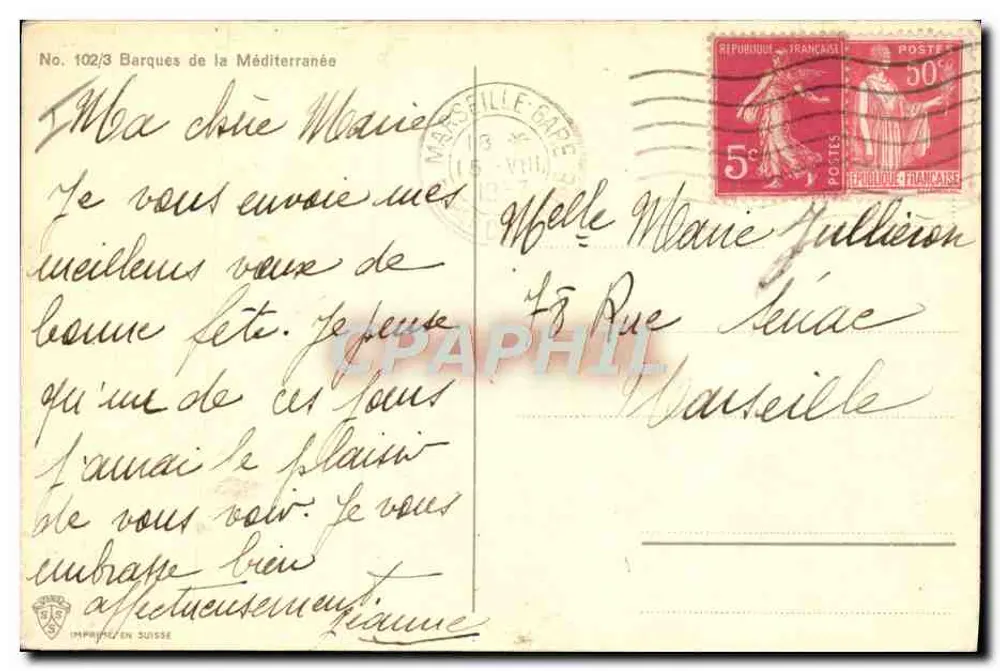Mediterranische Boote — Nr. 102/3 — In der Schweiz gedruckt - Rückseite