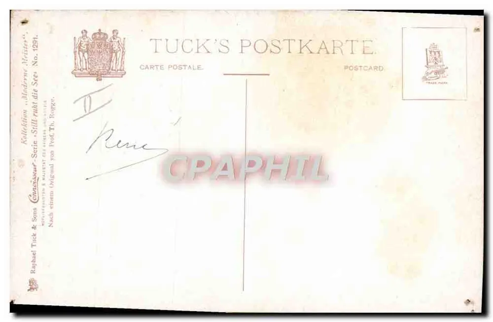 Navio a vela sob a lua — Série 'Moderne Meister' — Tuck's Postkarte No. 1291 - Verso