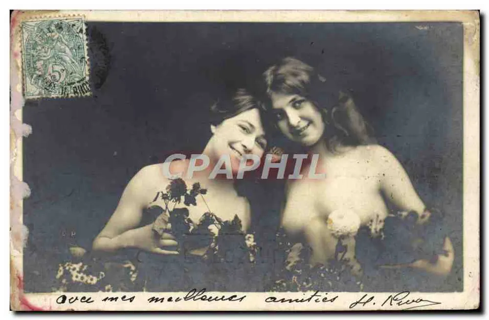 Deux femmes nues avec fleurs — scène de bain — éditeur H. Rivo - Vorderseite