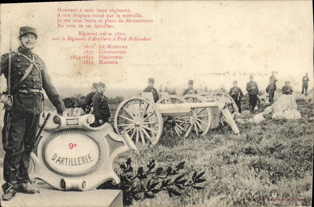 Régiment d'Artillerie à Pied Hollandais — 9e D'Artillerie — éditeur A. Beagenet & Cie, Nancy - Frente