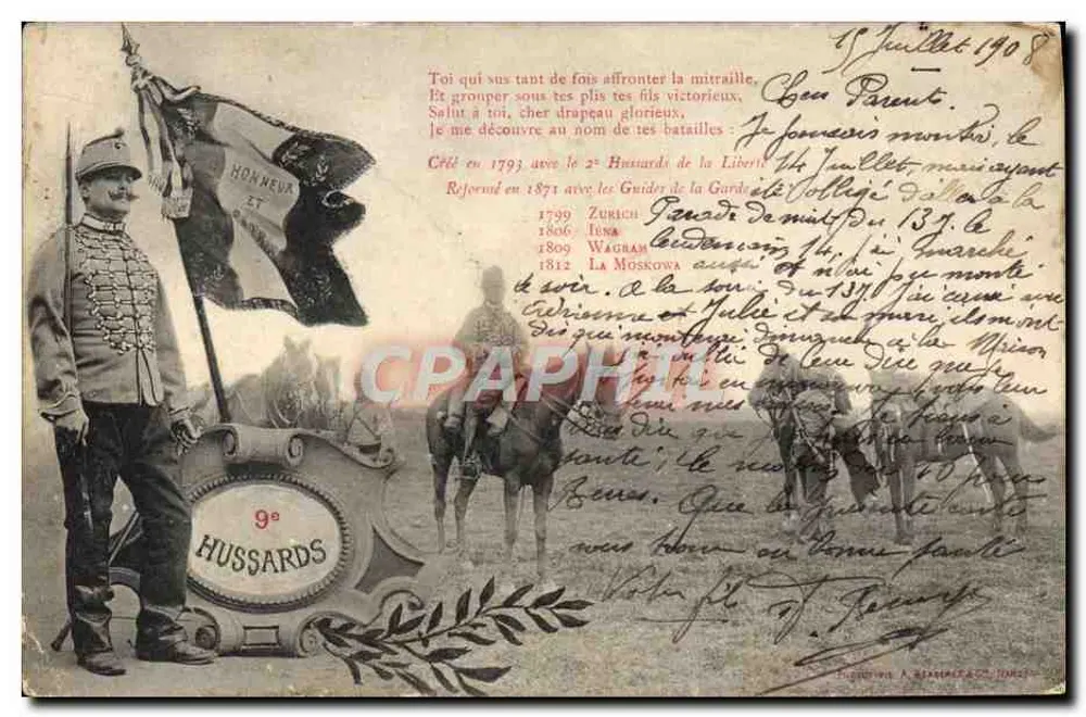 Hussards de la Garde — 9e Hussards — éditeur : F. P. L. à Marseille - Frente