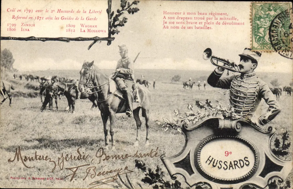 9º Hussards — História e honra do regimento — Fototipia A. Berenger & Cie, Nancy - Frente