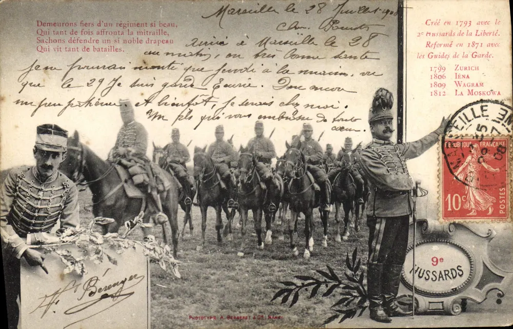 Hussardos da Guarda — 9º Hussardos — Fototipia A. Berenger & Cie, Mâcon - Frente