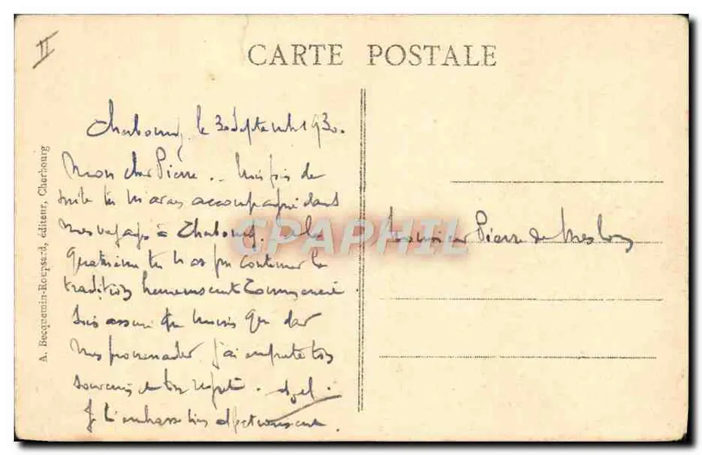 Cherbourg — Le Sous-Marin "Ariane" — A. Becquemin-Roppe, éditeur - Rückseite