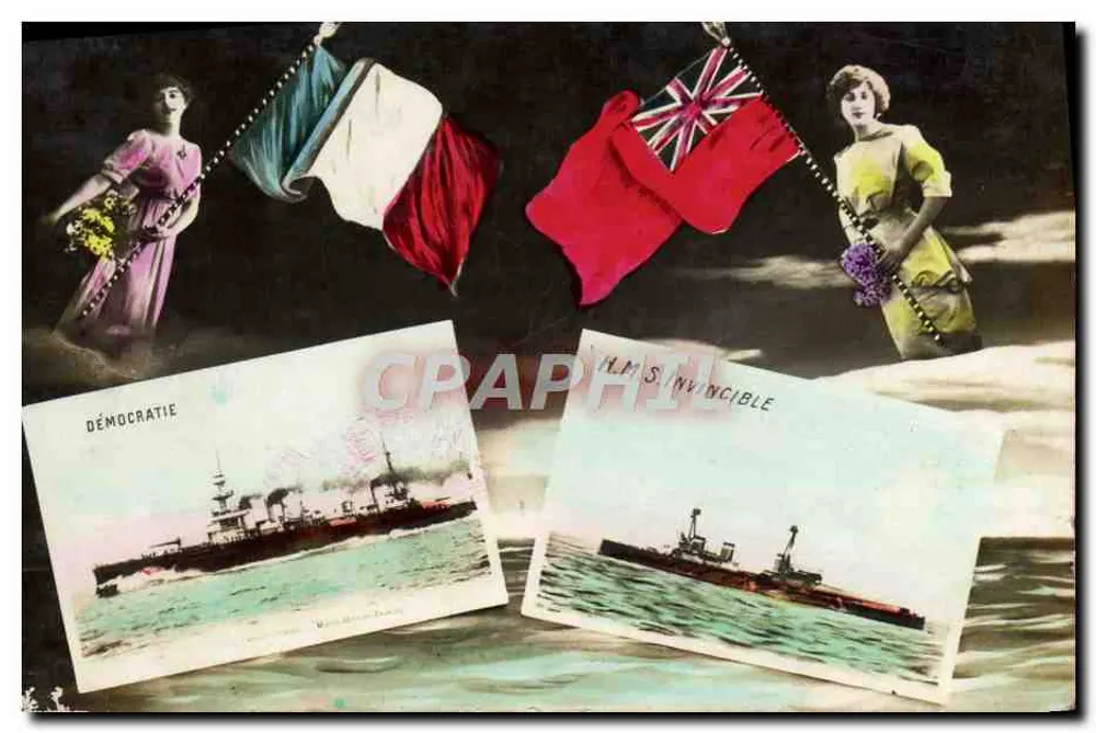 Democracia e HMS Invincible — símbolos da Aliança franco-britânica — editor desconhecido - Frente