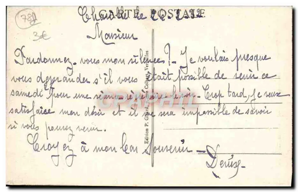 Versailles — La Galerie des Batailles — Édition P. Girard, série 6 - Verso