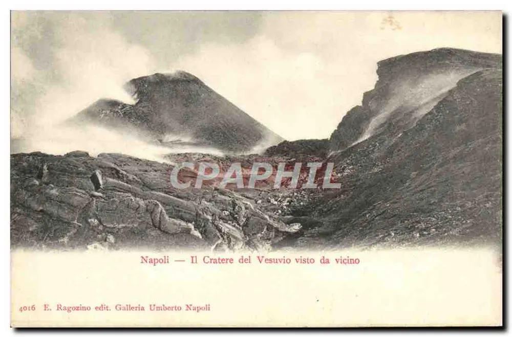 Neapel — Der Krater des Vesuvs aus der Nähe gesehen — E. Ragozino Verlag. Galleria Umberto Neapel - Vorderseite