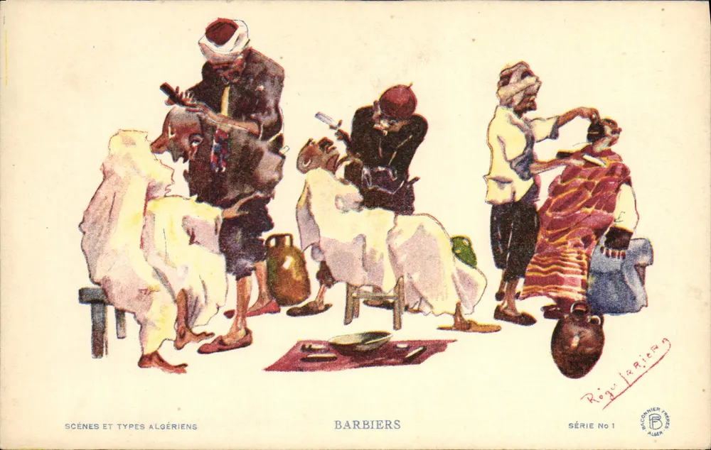 Barbiers — Cenas e Tipos Argelinos — Série No 1 — Roger Jarrigé — Imprimerie Bacchier, Argel - Frente