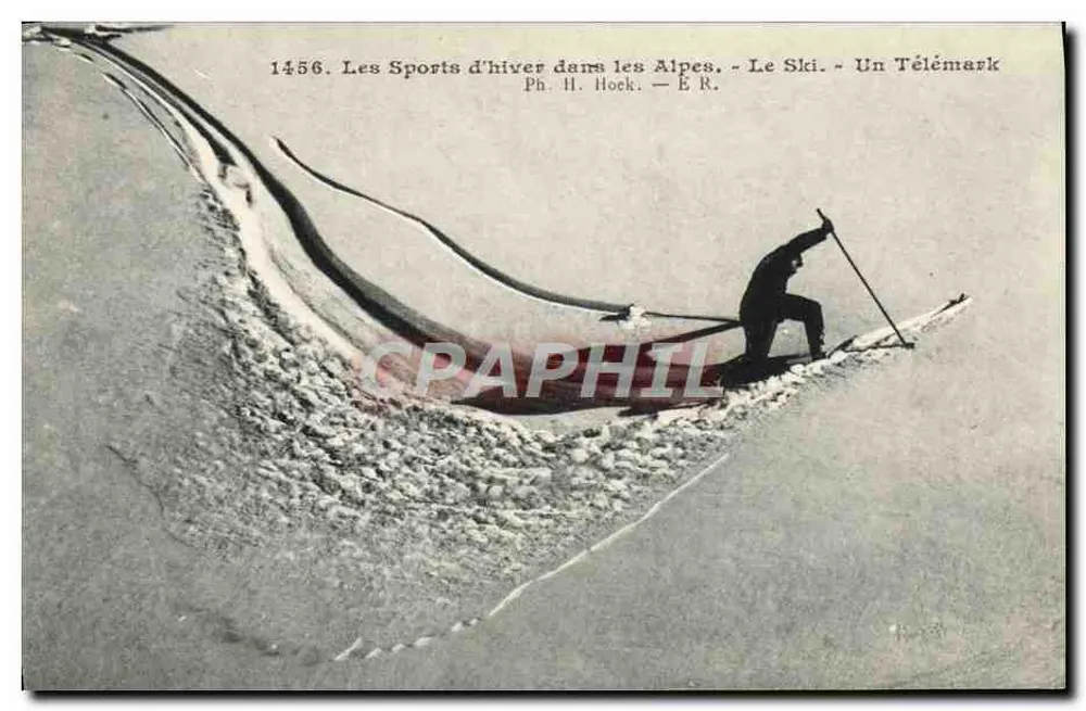 Winter-Sport in den Alpen — Skifahren — Ein Télémark — Ph. H. Hoek — É.R. - Vorderseite