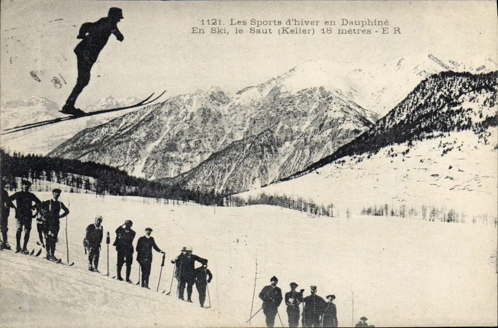 Winter-Sport in Dauphiné — Skifahren, der Sprung (Keller) 18 Meter - E R - Vorderseite