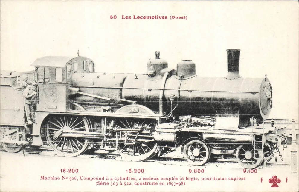 Locomotiva n°506 — Máquina Compound com 4 cilindros, 2 eixos acoplados e bogie, para trens expressos — F. Fleury, série 50 - Frente