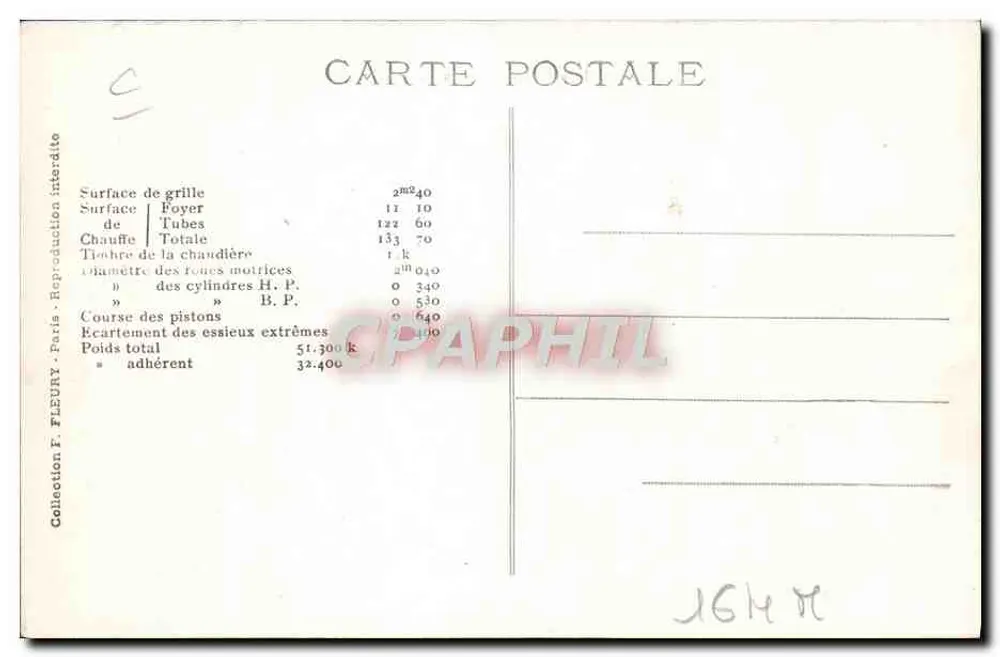 Locomotiva n°506 — Máquina Compound com 4 cilindros, 2 eixos acoplados e bogie, para trens expressos — F. Fleury, série 50 - Verso